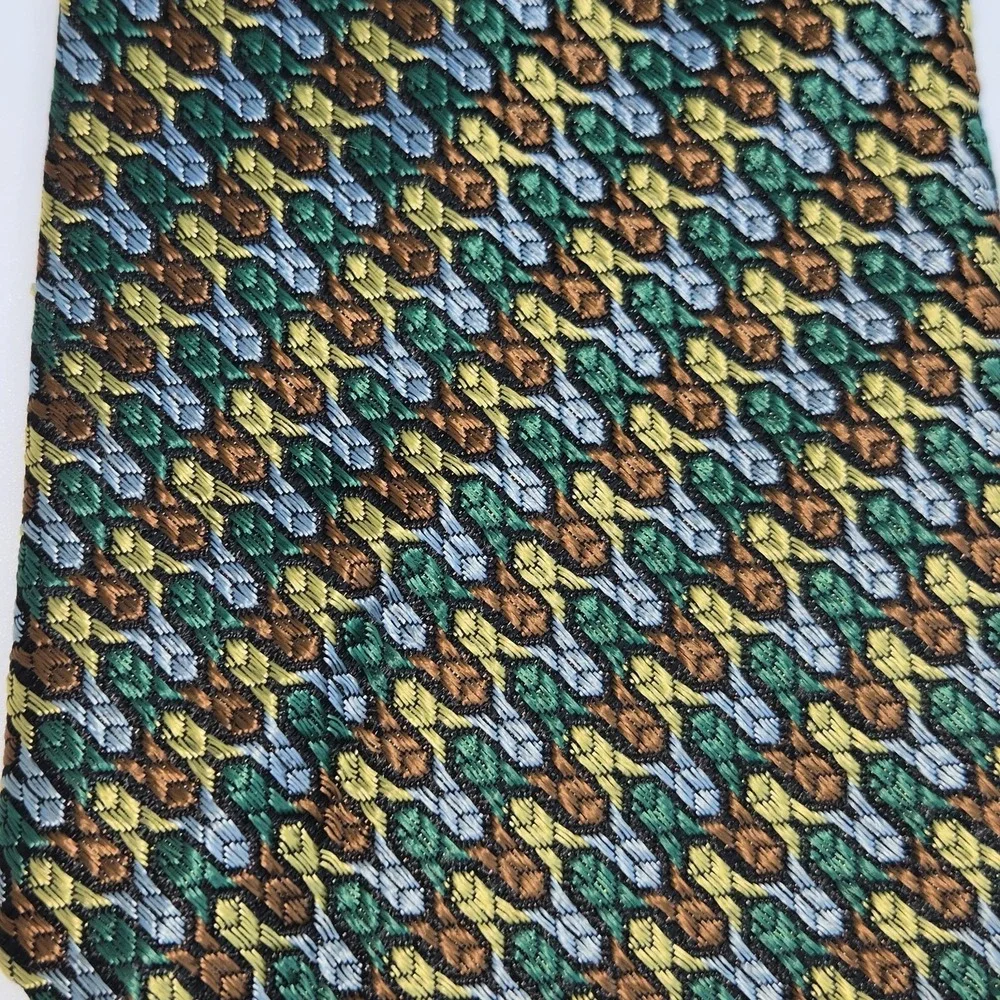 Vtg 60s Nadlers Rhodia Tie Woven Italy Green Gold Orange Geometric Mod Wide 4.5